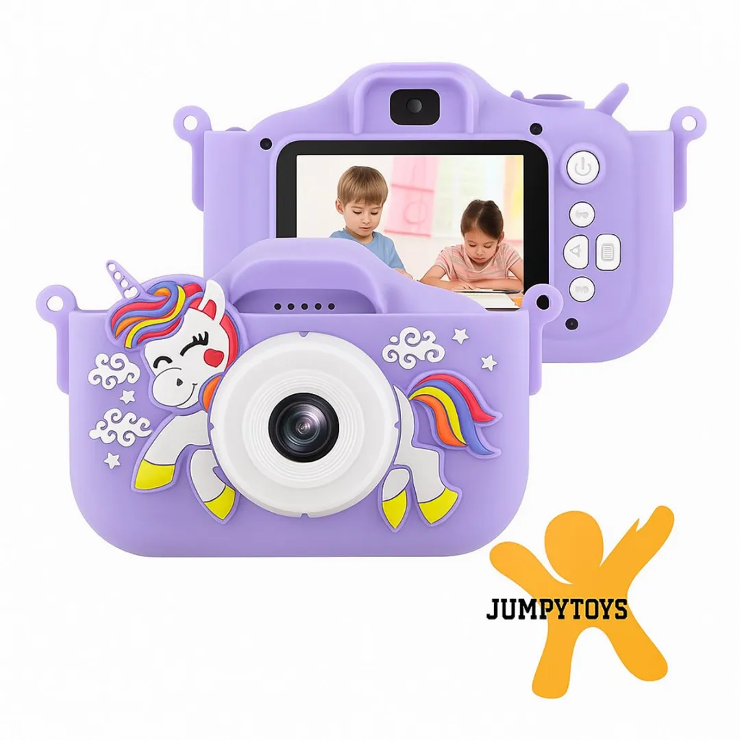 Unicorn Babyblauw - JUMPYTOYS Digitale Kindercamera HD 1080p inclusief 5 digitale games - Speelgoedcamera - 32GB micro sd kaart - Fototoestel Voor Kinderen - Selfie Camera