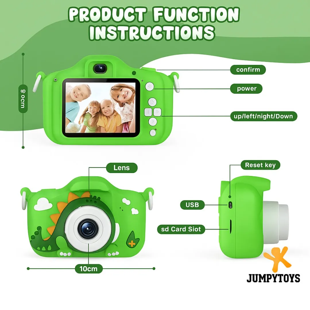 Unicorn Babyblauw - JUMPYTOYS Digitale Kindercamera HD 1080p inclusief 5 digitale games - Speelgoedcamera - 32GB micro sd kaart - Fototoestel Voor Kinderen - Selfie Camera