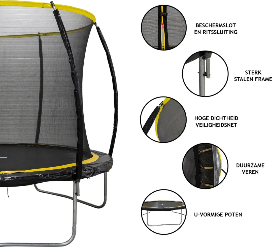 Dunlop Trampoline 6FT 183cm - Veiligheidsnet 200cm - Max. 80kg - Zwart/Geel