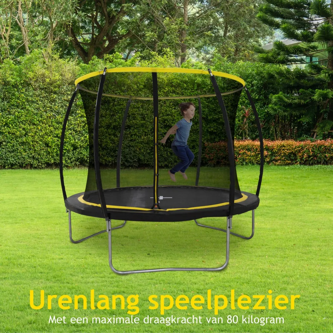 Dunlop Trampoline 6FT 183cm - Veiligheidsnet 200cm - Max. 80kg - Zwart/Geel