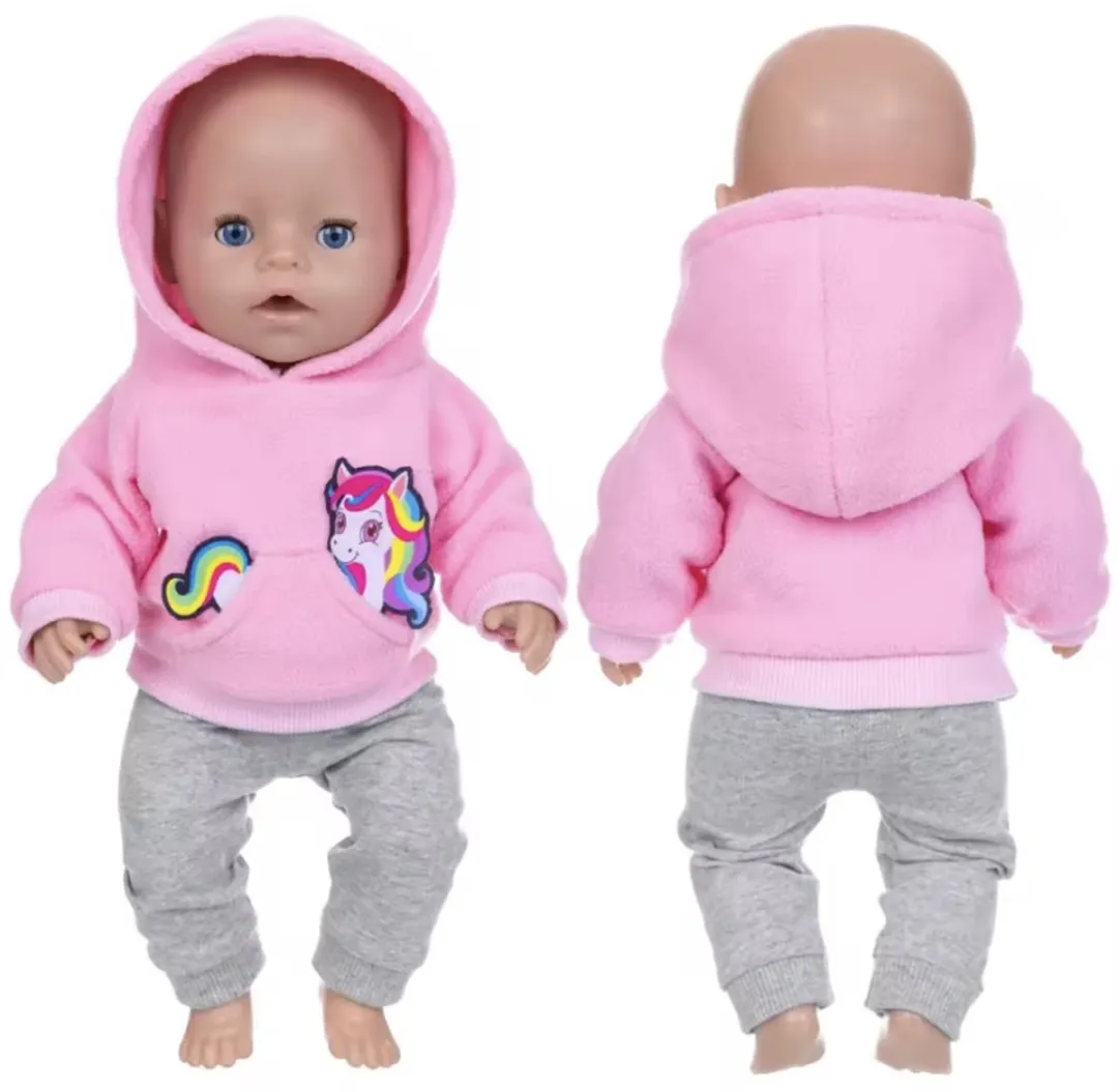 Happy U Kids Unicorn Joggingspak 018-915-02 - BabyBorn Pop 36-43cm - Roze/Grijs