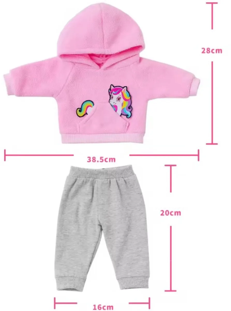 Happy U Kids Unicorn Joggingspak 018-915-02 - BabyBorn Pop 36-43cm - Roze/Grijs