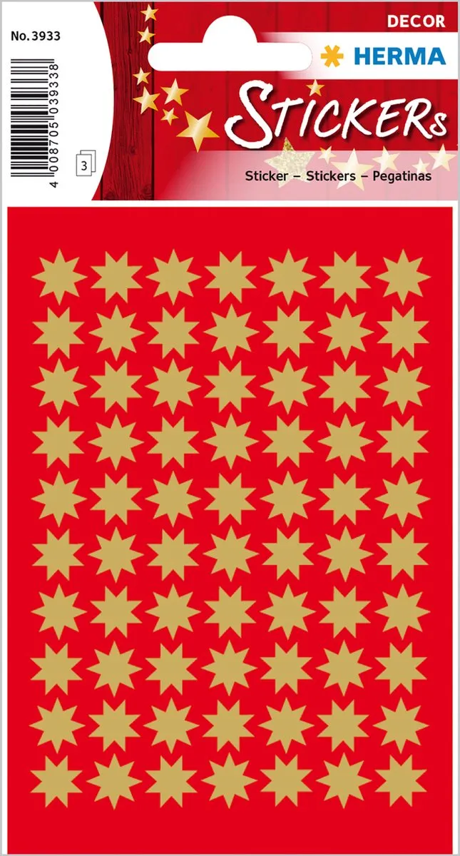 Herma 3933 Kerststickers 8-puntig Goud Ø10mm - 210 Stuks