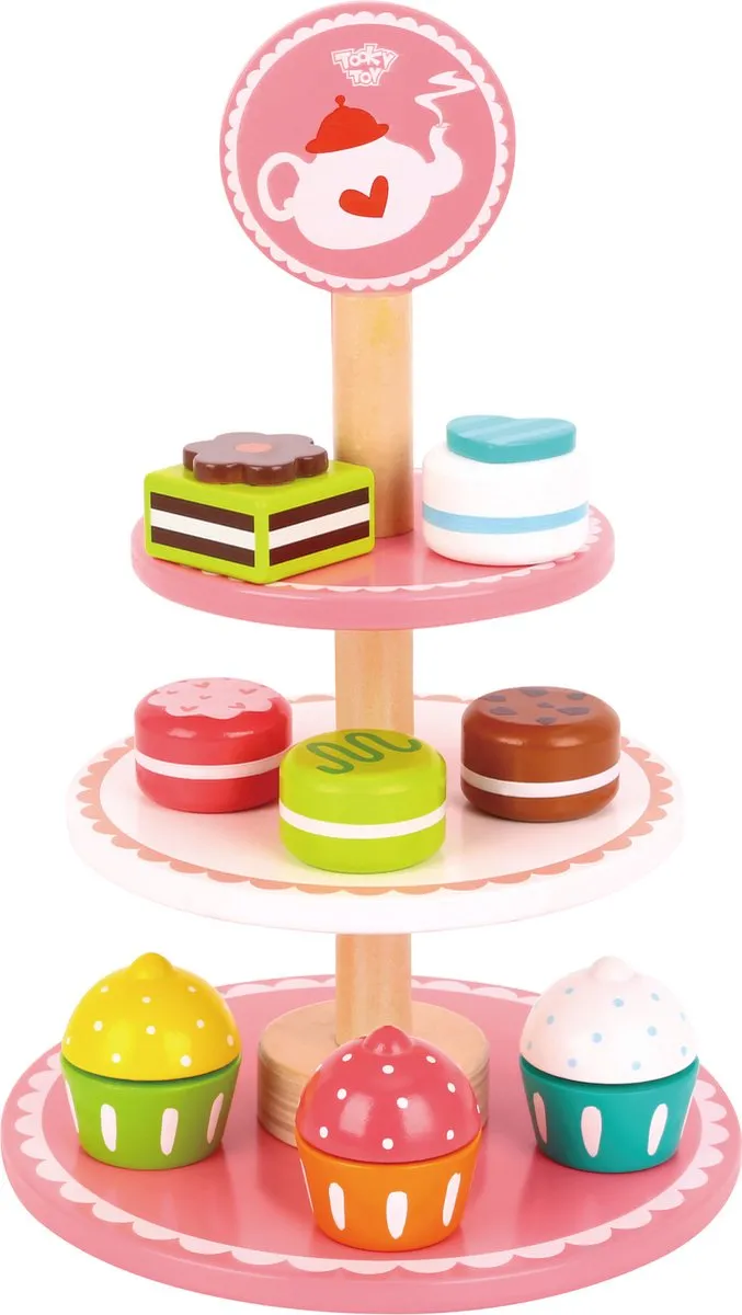 Tooky Toy Houten Etagère Gebakjes 12-delig