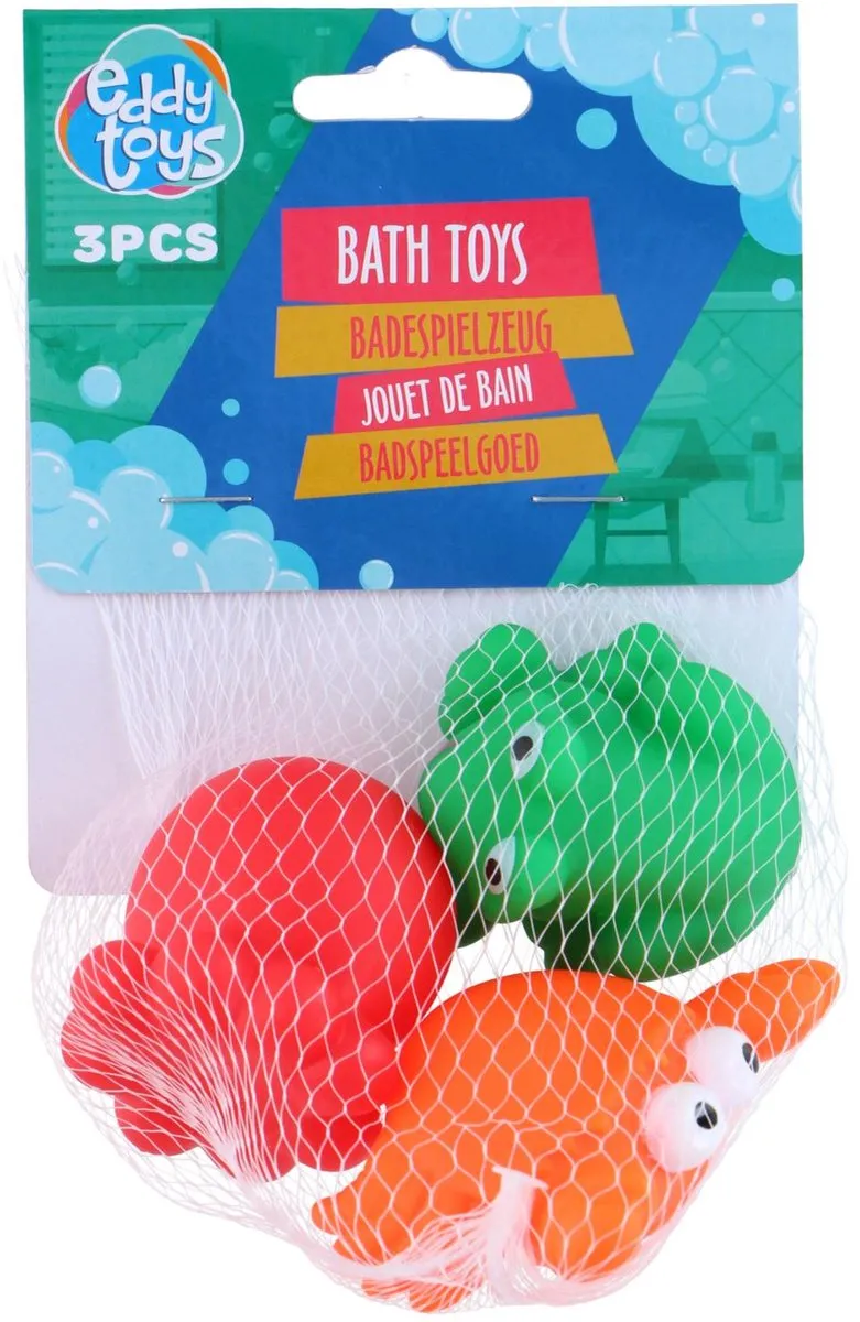 Eddy Toys Badspeelgoed Set 3 Stuks - Dierenfiguren Rood/Oranje/ Groen