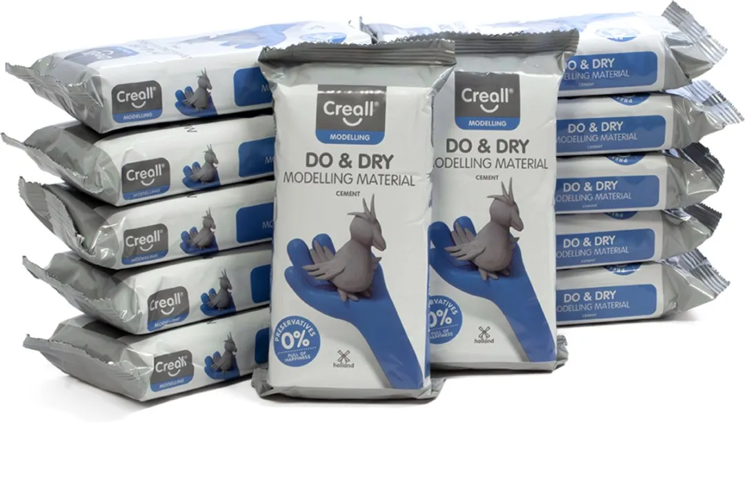 Creall Do & Dry | Luchtdrogende klei kleur Cement | 12 x 500g | Made in Holland | Zacht en klaar voor gebruik | Made in Holland | Knutselwerk kinderen, school, hobby, DIY en creatieve projecten