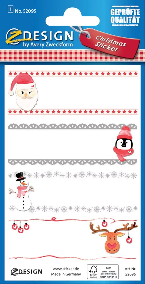 Avery Doeletiket Kerst Naametiketjes - Grijs/Rood/Wit