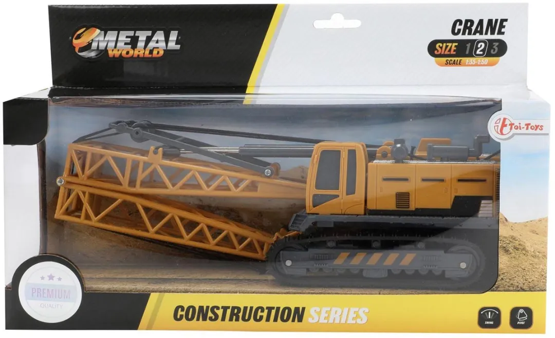 Toi-Toys METAL Bouwvoertuig Kraanwagen Rupsbanden 1:55 - Geel/Zwart