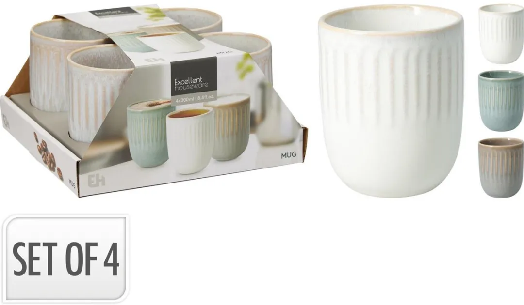 Beker aardewerk 300ml set a 4 stuks.