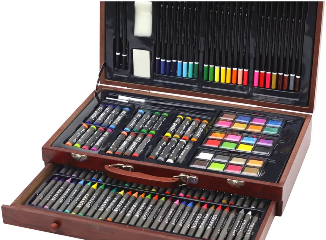 Lean Toys Houten Kunstschilders Koffer - 60 Pastelkrijtjes 24 Verven 24 Potloden
