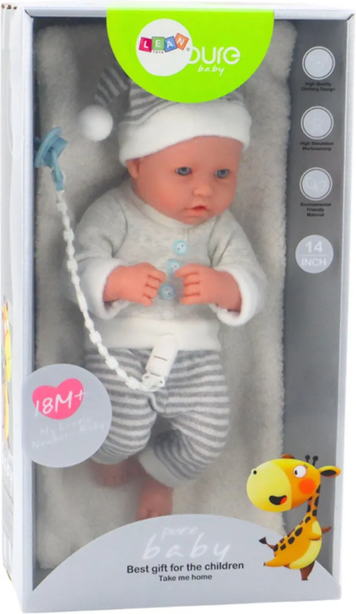 LEAN TOYS Levensechte Babypop 35x16x10cm - Wit/Grijs - MPN 5905991015291