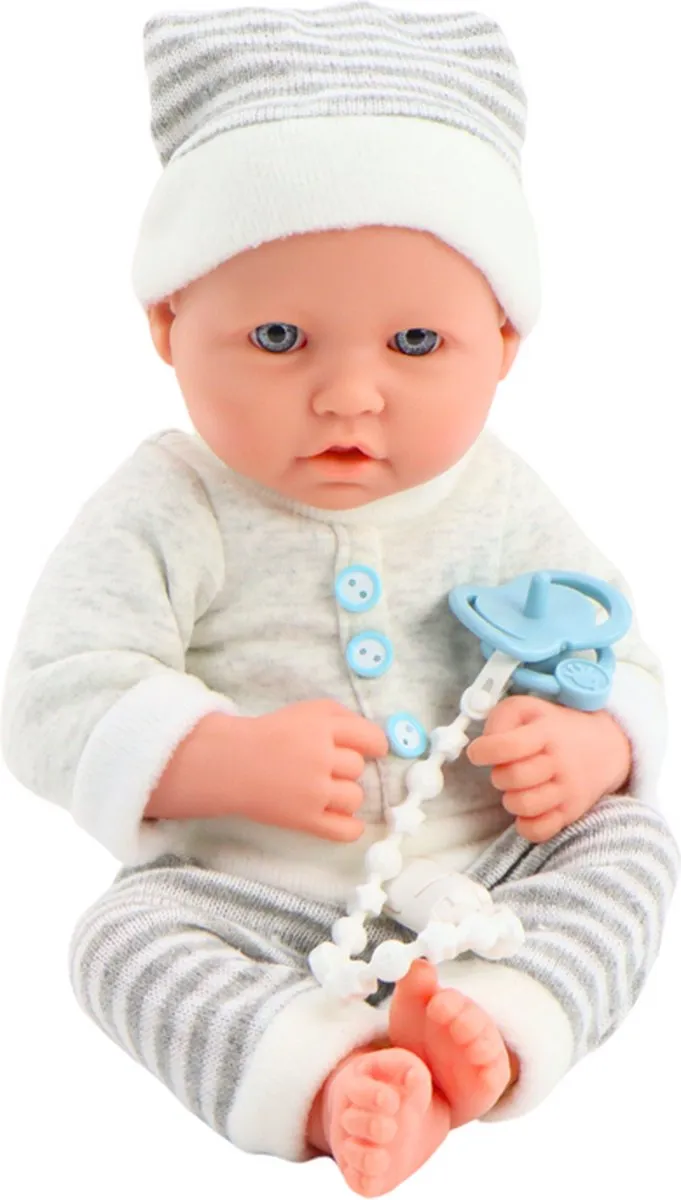 LEAN TOYS Levensechte Babypop 35x16x10cm - Wit/Grijs - MPN 5905991015291