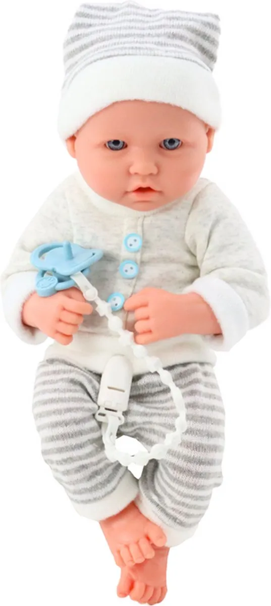 LEAN TOYS Levensechte Babypop 35x16x10cm - Wit/Grijs - MPN 5905991015291