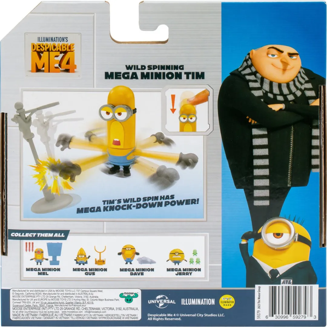 Moose Toys Despicable Me 4 Wild Spinning Mega Minion Tim Actiefiguur - Geel
