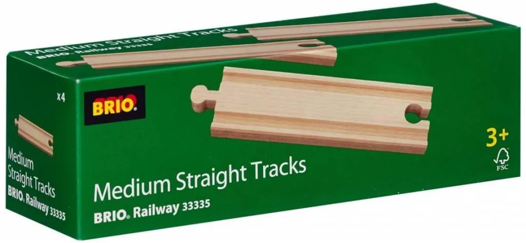 BRIO Middellange Rechte Rails 33335 - 4 Stuks - Multicolor