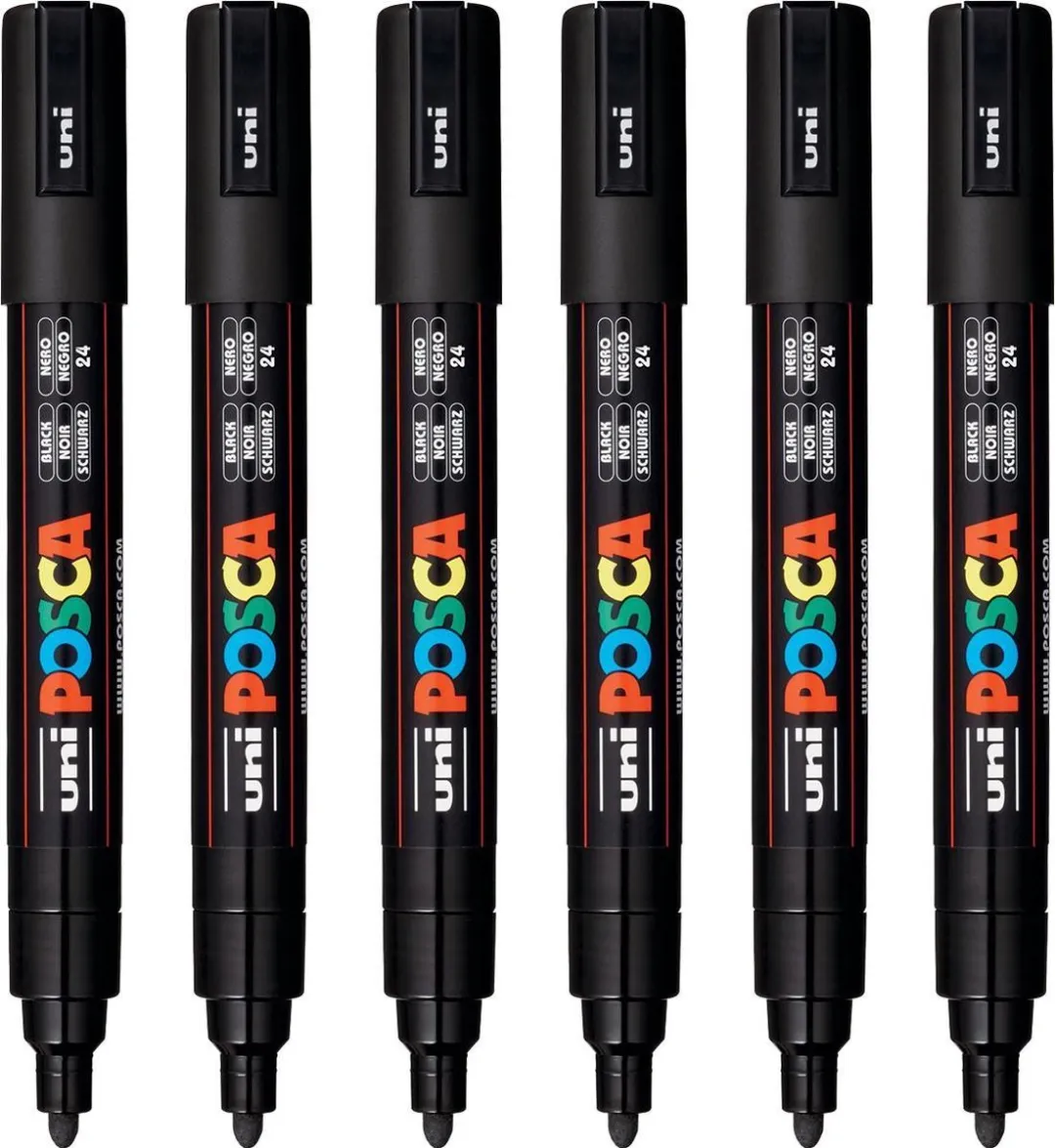 Posca PC5M M Zwart Verfstiften - 6 Stuks