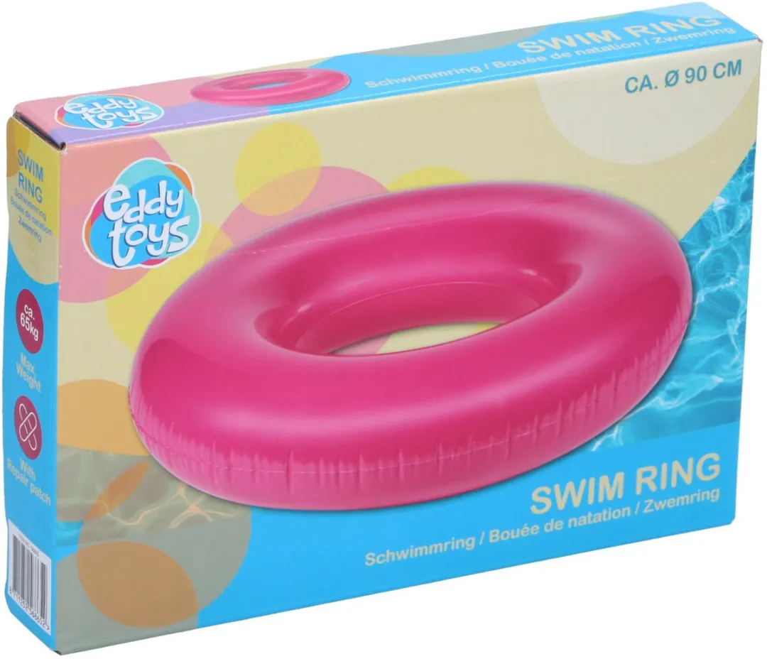Eddy Toys Zwemring Ø 90 cm - Zwemband tot 65 kg - Swim Ring met Repair Patch - Zwemband - Opblaaszwemband - Opblaasbare Zwemring voor Zwembad - Roze / Paars