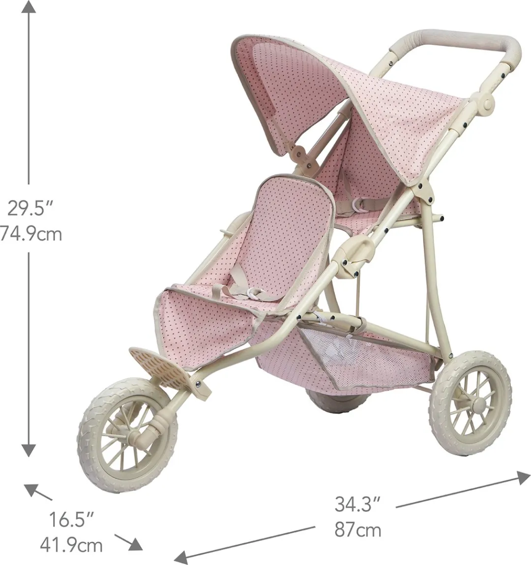 Teamson Kids Dubbel Poppenwagen OL-00004 - Roze/Grijs