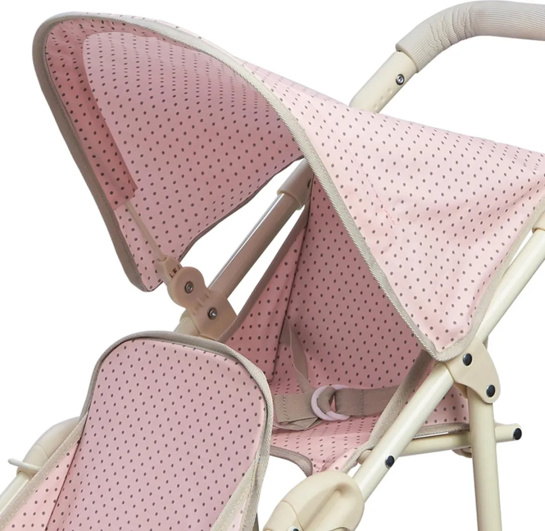 Teamson Kids Dubbel Poppenwagen OL-00004 - Roze/Grijs