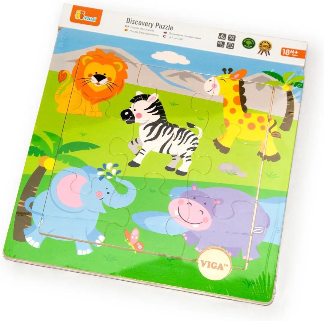 Viga Toys Safaridieren Vormenpuzzel 10 Stuks - Multicolor