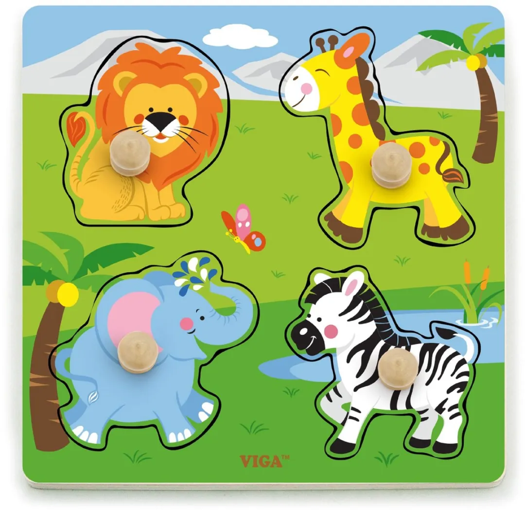Viga Toys Safaridieren Vormenpuzzel 10 Stuks