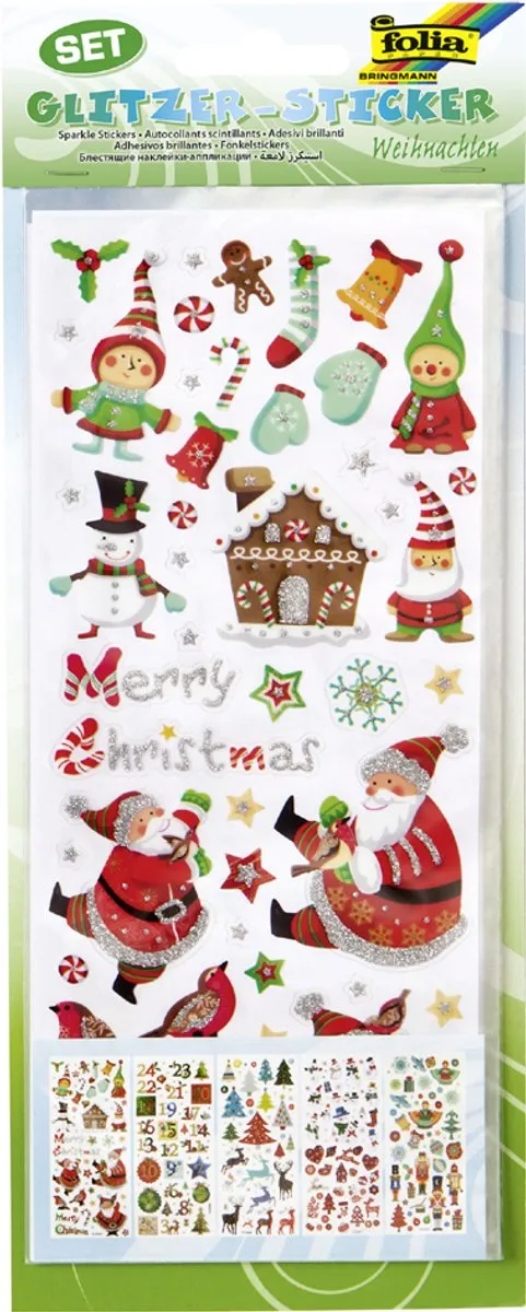 Folia Kerst Glinsterstickers - 255 Stuks Multicolor