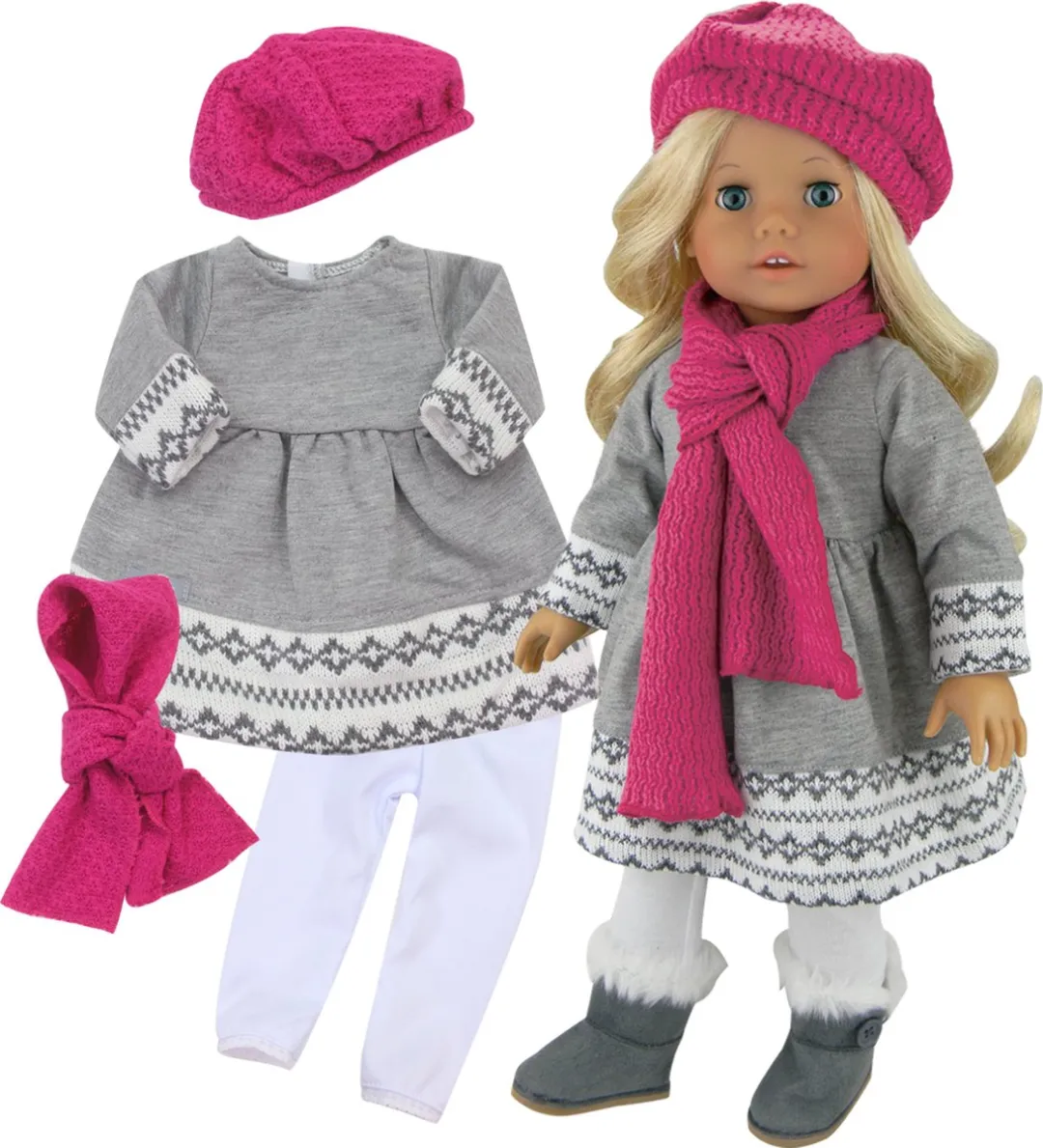 Sophia's by Teamson Kids Poppenkledingset DRFID-HS-UPC - Grijs/Roze/Wit