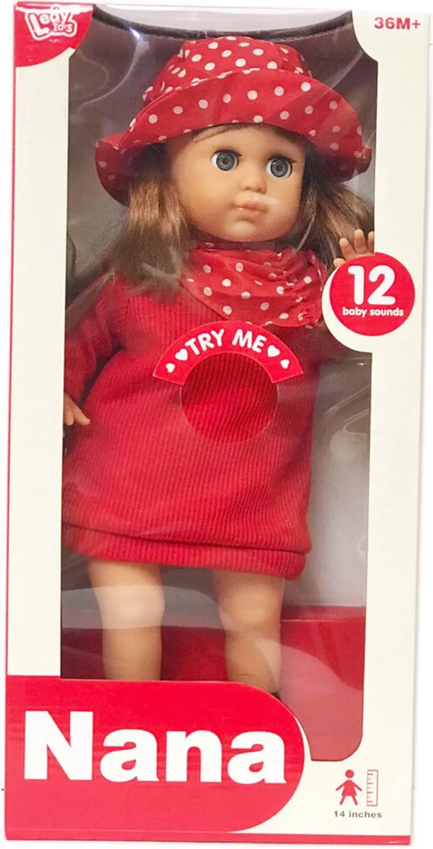 Ledy Toys Nana pratende pop - Zachte knuffelpop met geluid - 35 cm