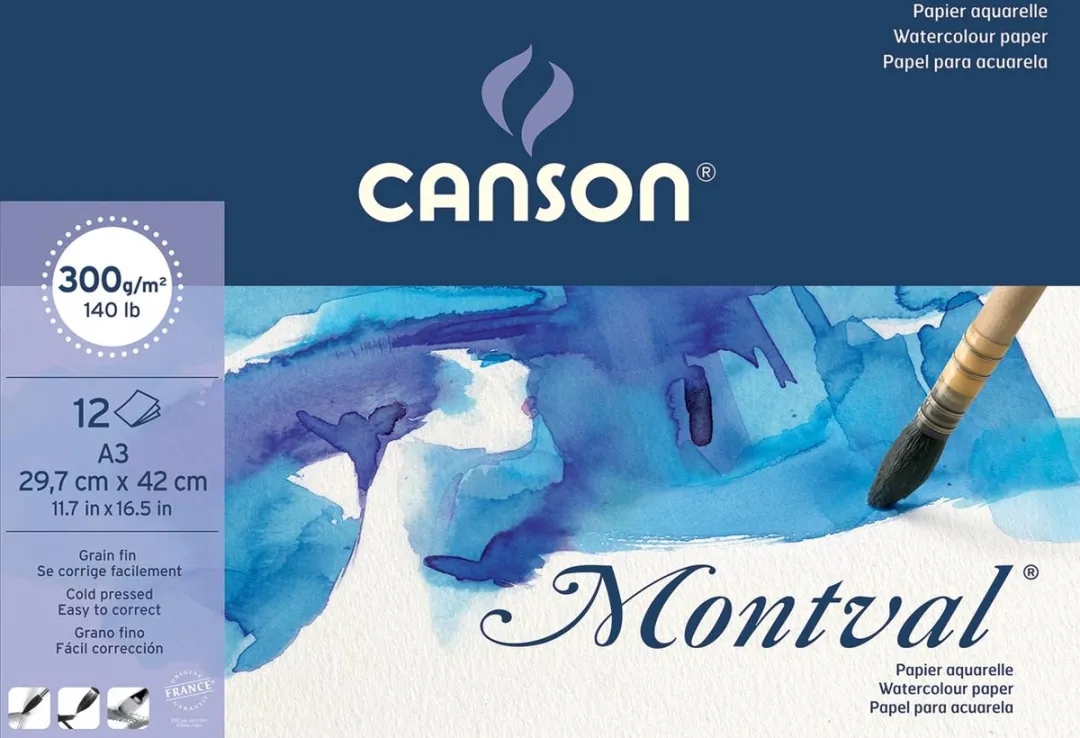 Canson Montval Aquarelpapier Wit Fijne Korrel 300g/m² A3 - 60 Stuks (5x12)