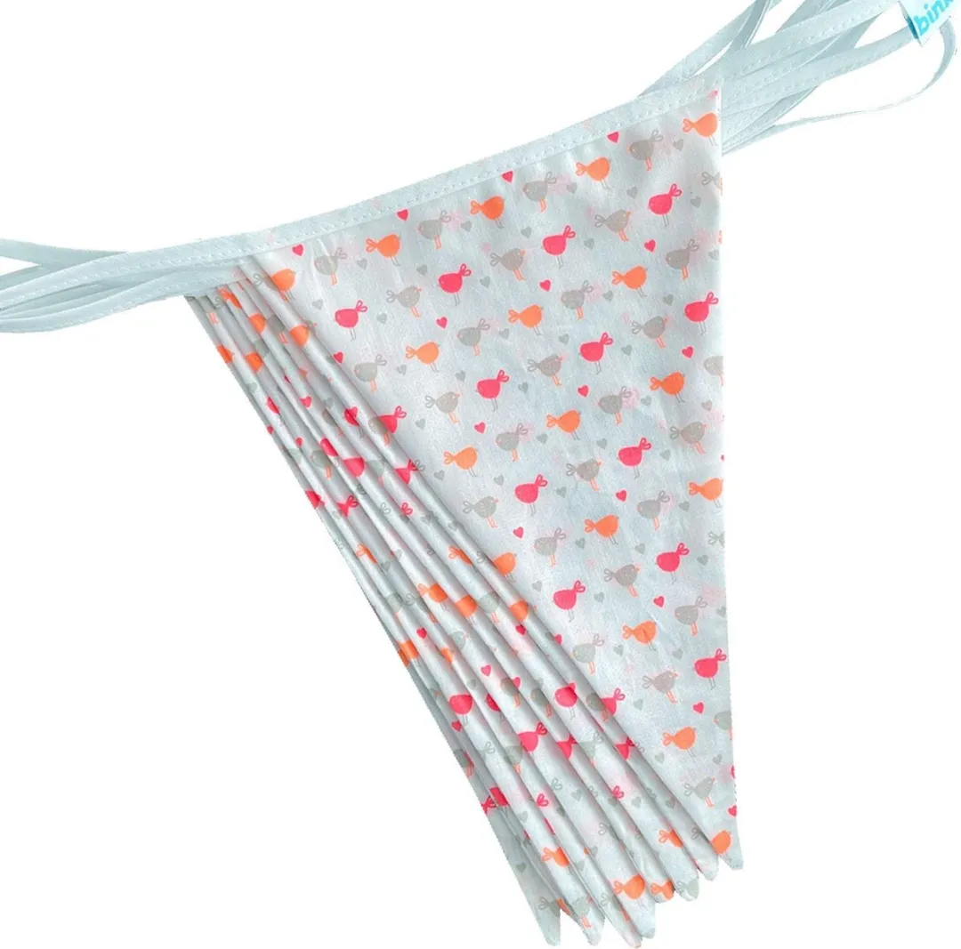 BINK Bedding Stoffen Slinger Birdie XXL - 10m - 21 Vlaggetjes - Roze/Grijs/Geel