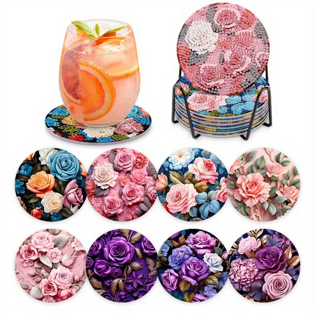 VDTOYS Diamond Painting Roosjes 2 Onderzetters Compleet Pakket