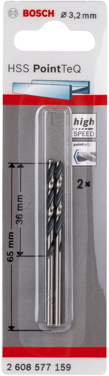 Bosch HSS PointTeQ Spiraalboor 3,2 x 36mm - 2 Stuks