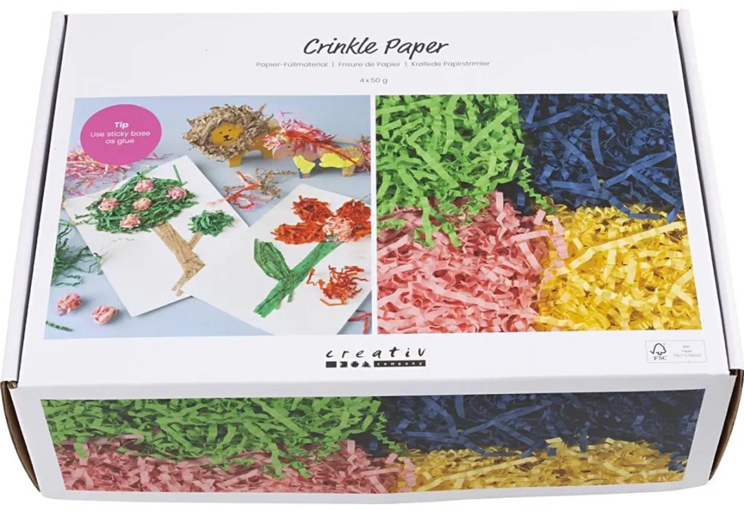 Creativ Company Crinkle Papier - 4x50 gr - Blauw/Donkergroen/Roze/Geel