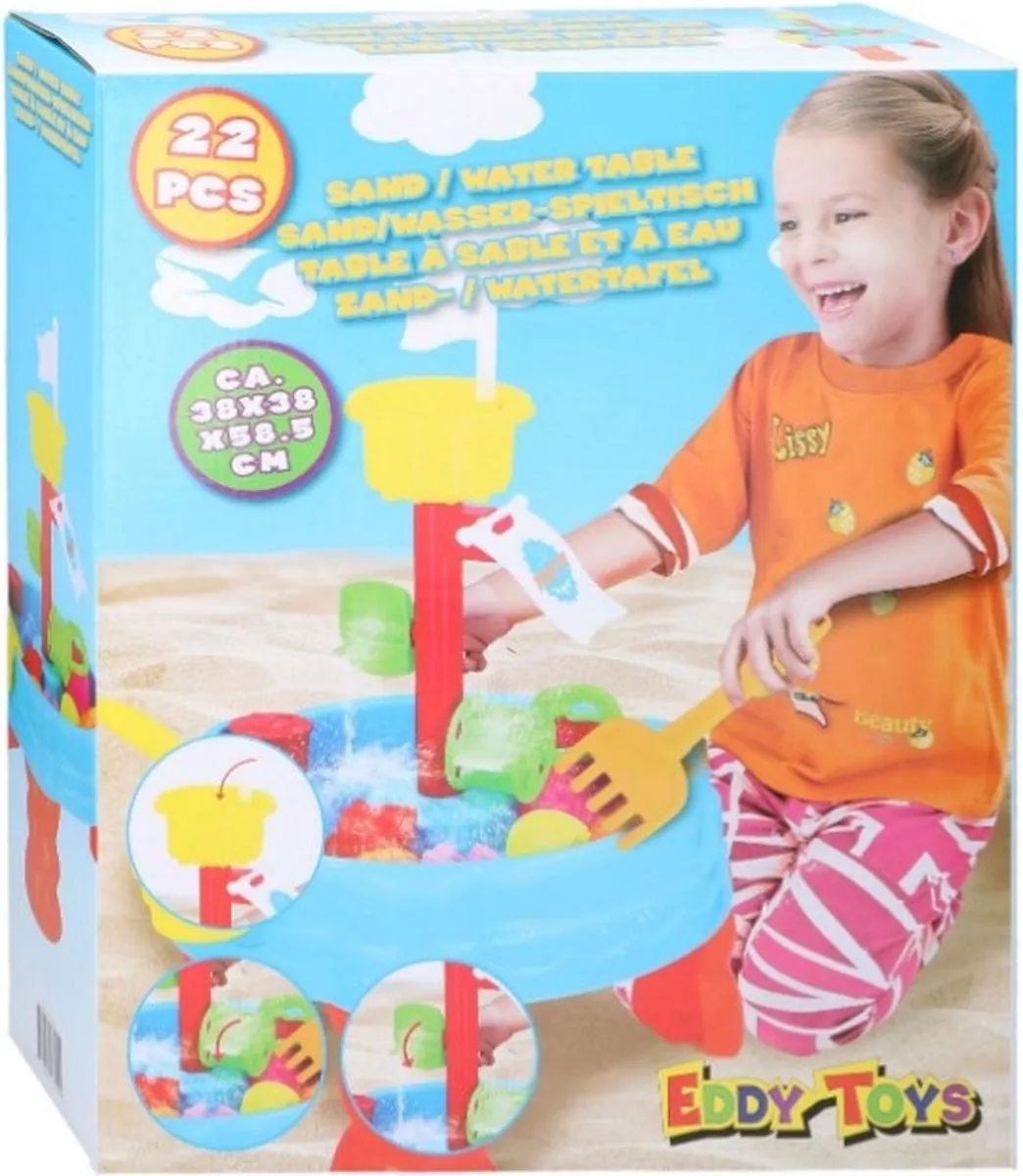 Eddy Toys Zand- en Watertafel 58,5cm - Blauw/Geel/Oranje/Rood