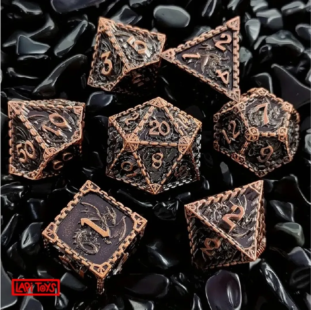 Lapi Toys DnD Polydice Metalen Dobbelstenen - 7 Stuks - Brons