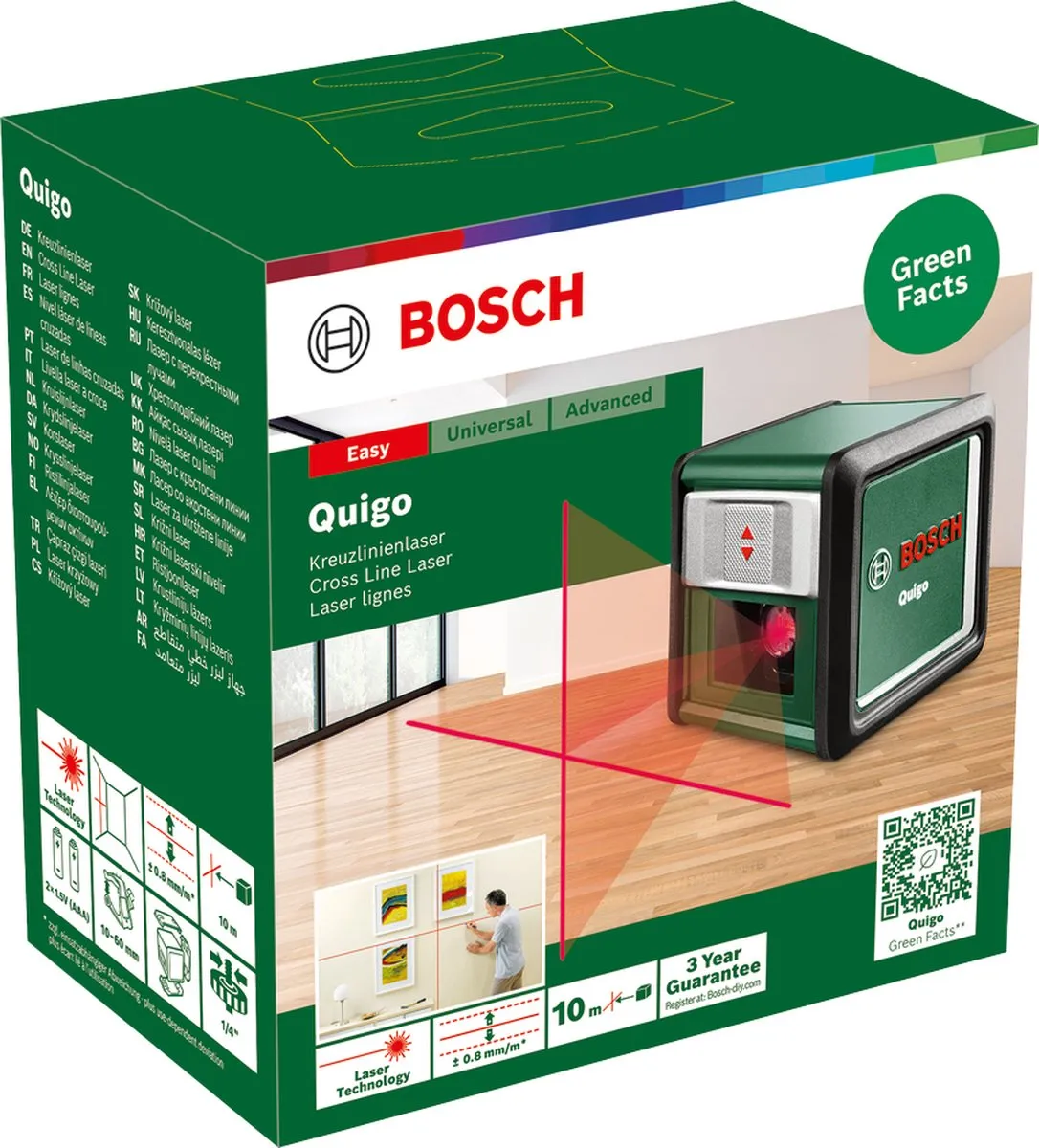 Bosch Quigo III 0603663503 Kruislijnlaser - Universele klem - Adapter - 2x batterijen