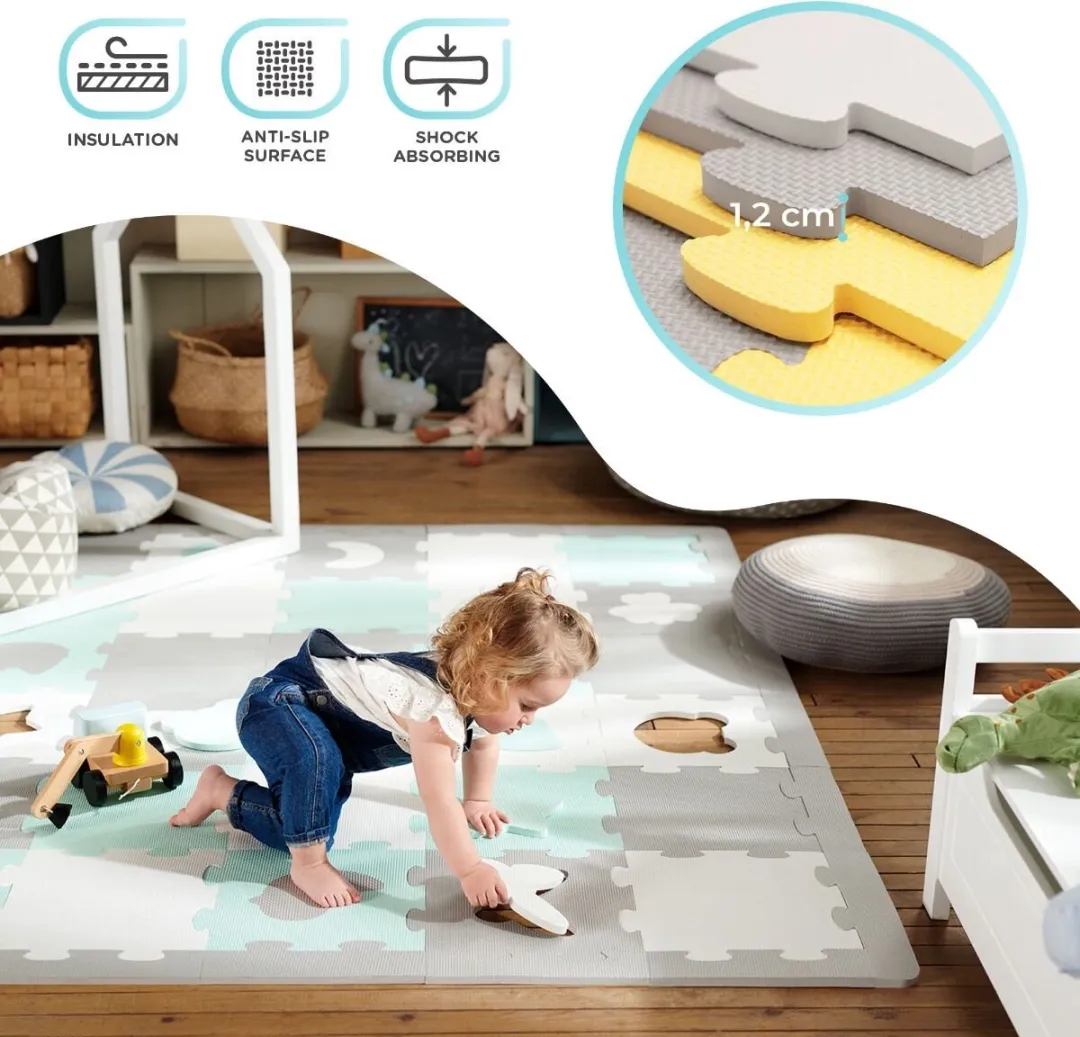 KinderKraft LUNO SHAPES 3D Schuimmat - 185x165cm - 30 Stuks - Zwart