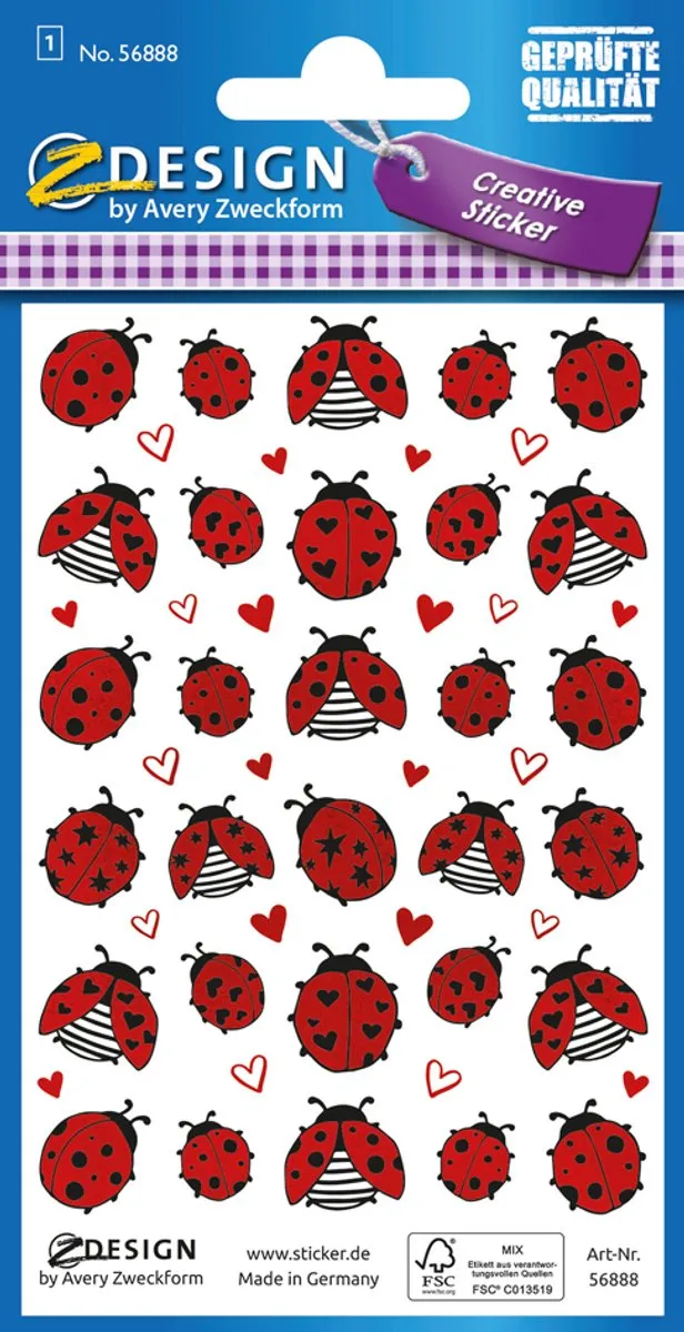 Avery Stickervel Hart Junior 7,6x12cm Rood - 38 Stuks