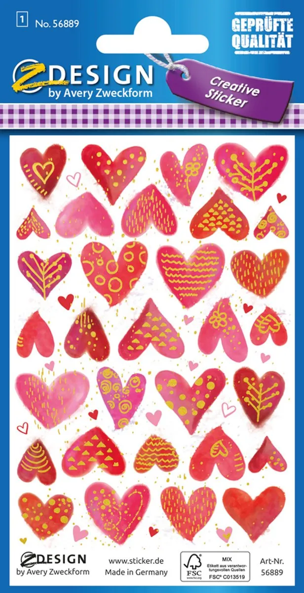 Avery Stickervel Hart Junior 7,6x12cm Rood - 38 Stuks