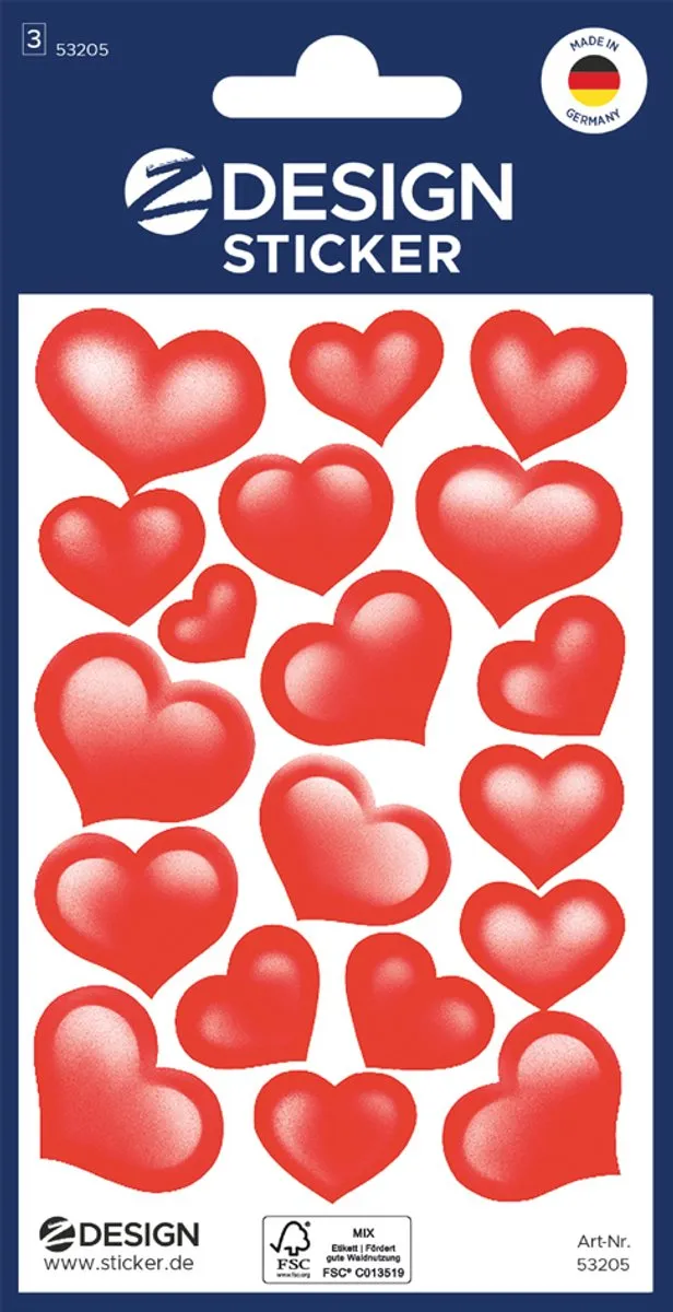 Avery Stickervel Hart Junior 7,6x12cm Rood
