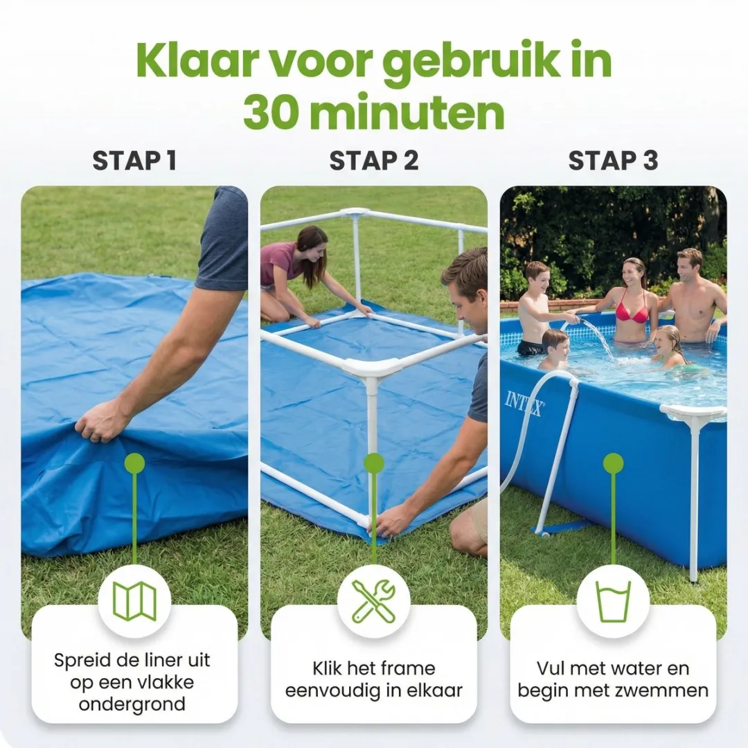 Intex Rechthoekig Frame Zwembad 300x200x75cm Blauw - 7-delig