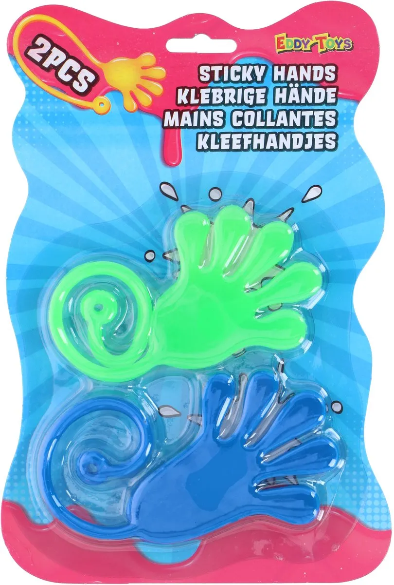 Eddy Toys Sticky Hands Kleefhandjes - 2 Stuks - Assorti Kleuren