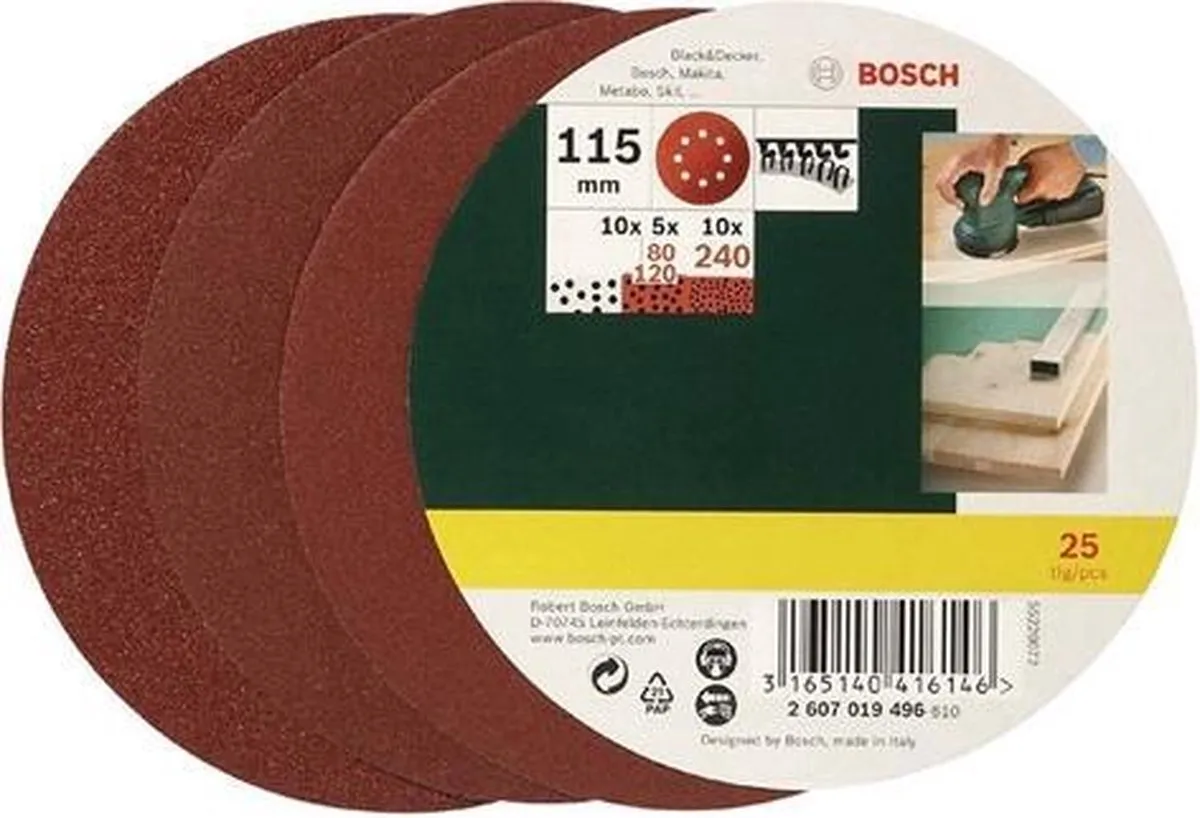Bosch 25-delige Schuurbladenset 115mm - Korrel 80/120/240 - afbeelding 6 van 6