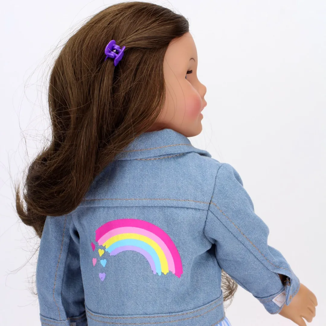 Sophia's by Teamson Kids Poppen Spijkerjasje Blauw/Regenboog - XS