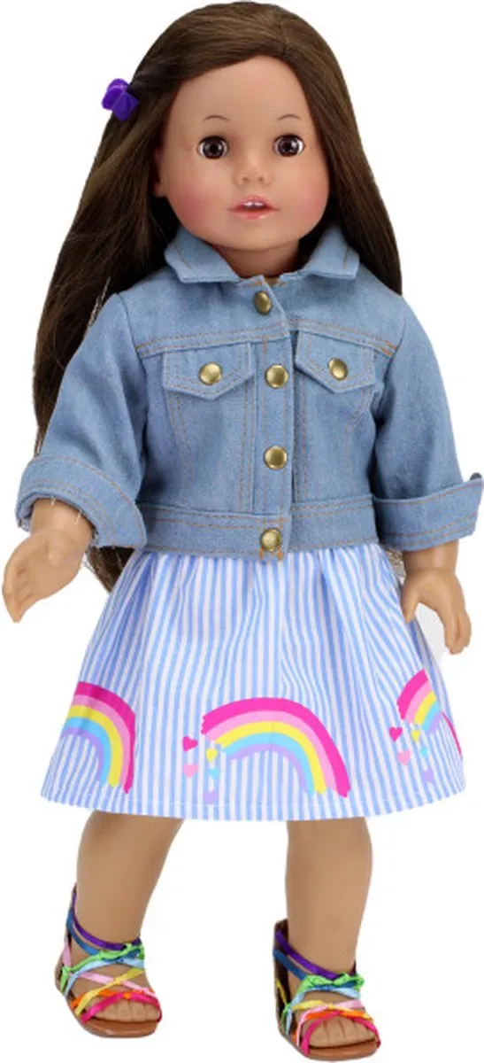 Sophia's by Teamson Kids Poppen Spijkerjasje Blauw/Regenboog - XS