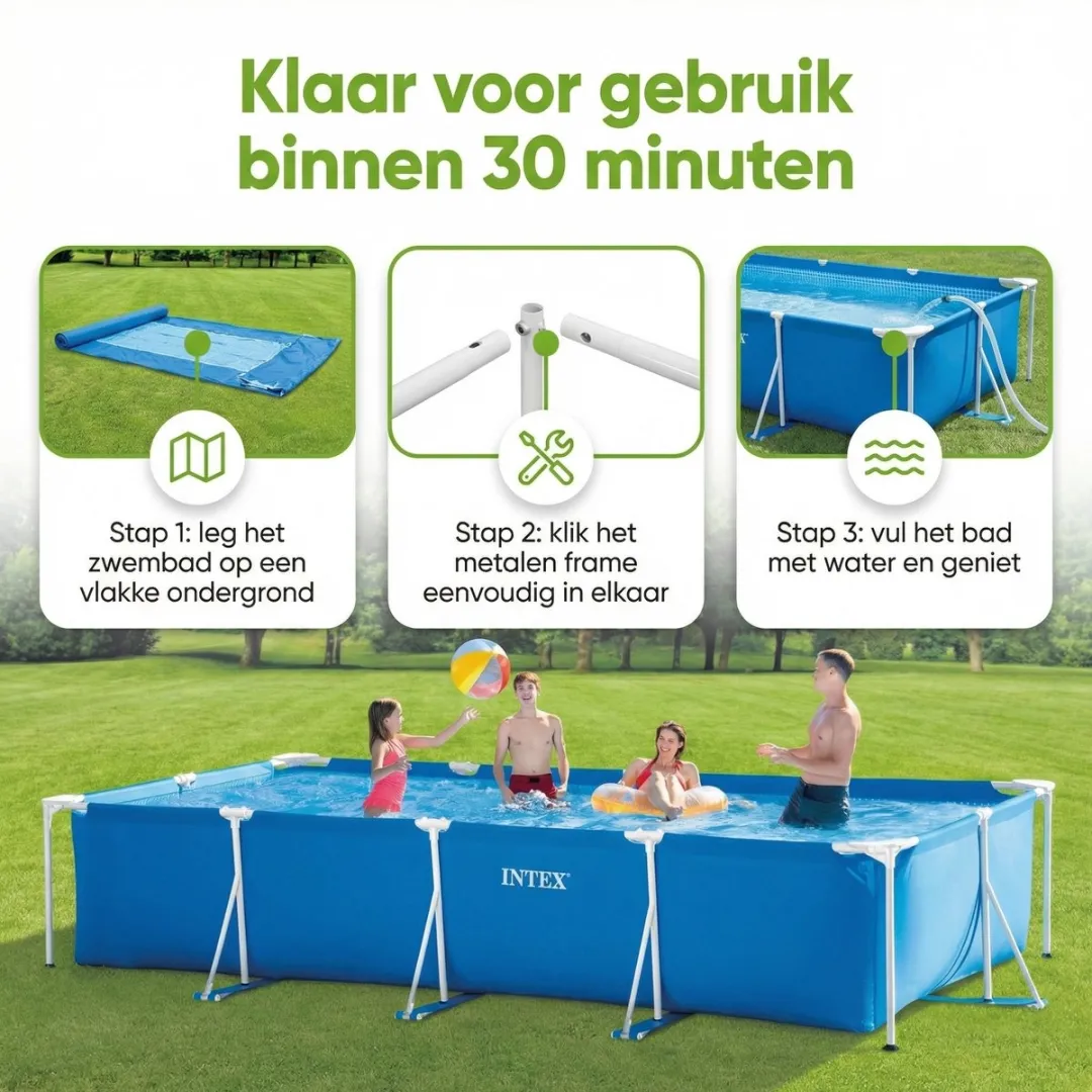 Intex Rechthoekig Frame Zwembad 450x220x84cm Blauw - 7-delig