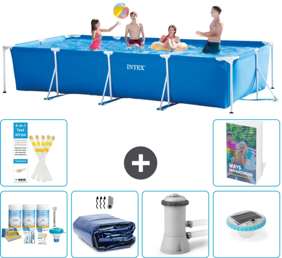 Intex Rechthoekig Frame Zwembad 450x220x84cm Blauw - 7-delig