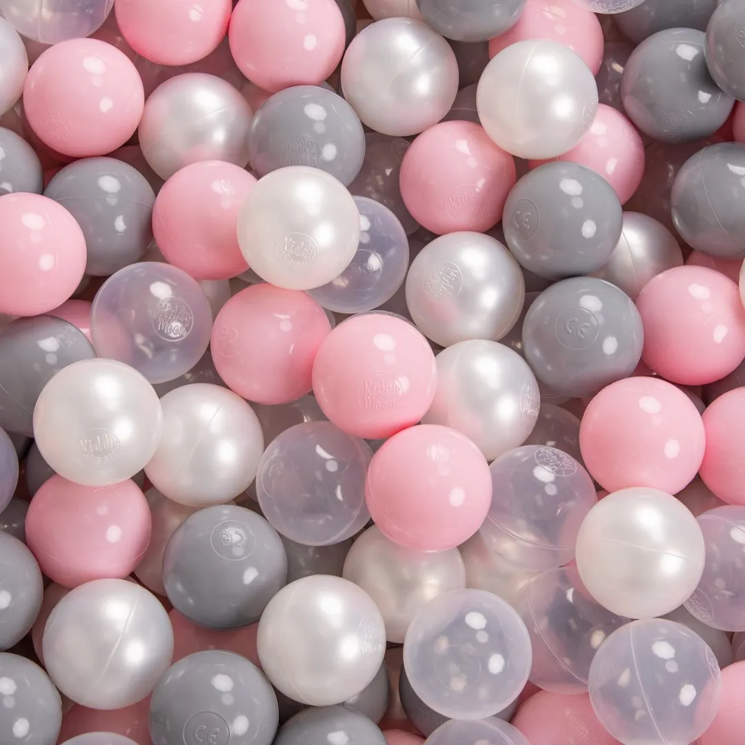 KiddyMoon Ballenbakballen Ø7cm - 200 Stuks - Parel Grijs/Transparant/Poederroze