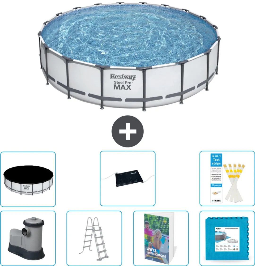 Bestway Steel Pro MAX Zwembad 549x122cm - Grijs - 8-delig