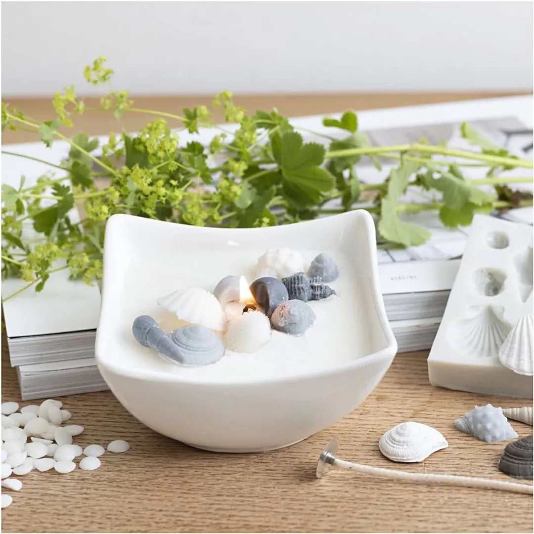 Creativ Company Mini Hobbyset Kaarsen Maken Schelpen - Grijs/Off-White